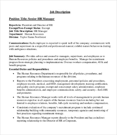 Job profile of hr executive pdf